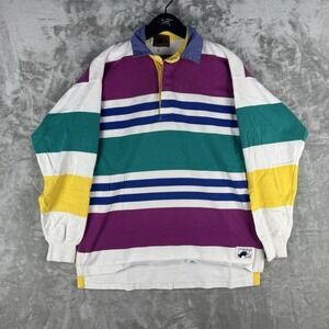 Vintage Boston Traders Rugby Shirt Striped‎ Mens Large 90s Cotton USA Utility
